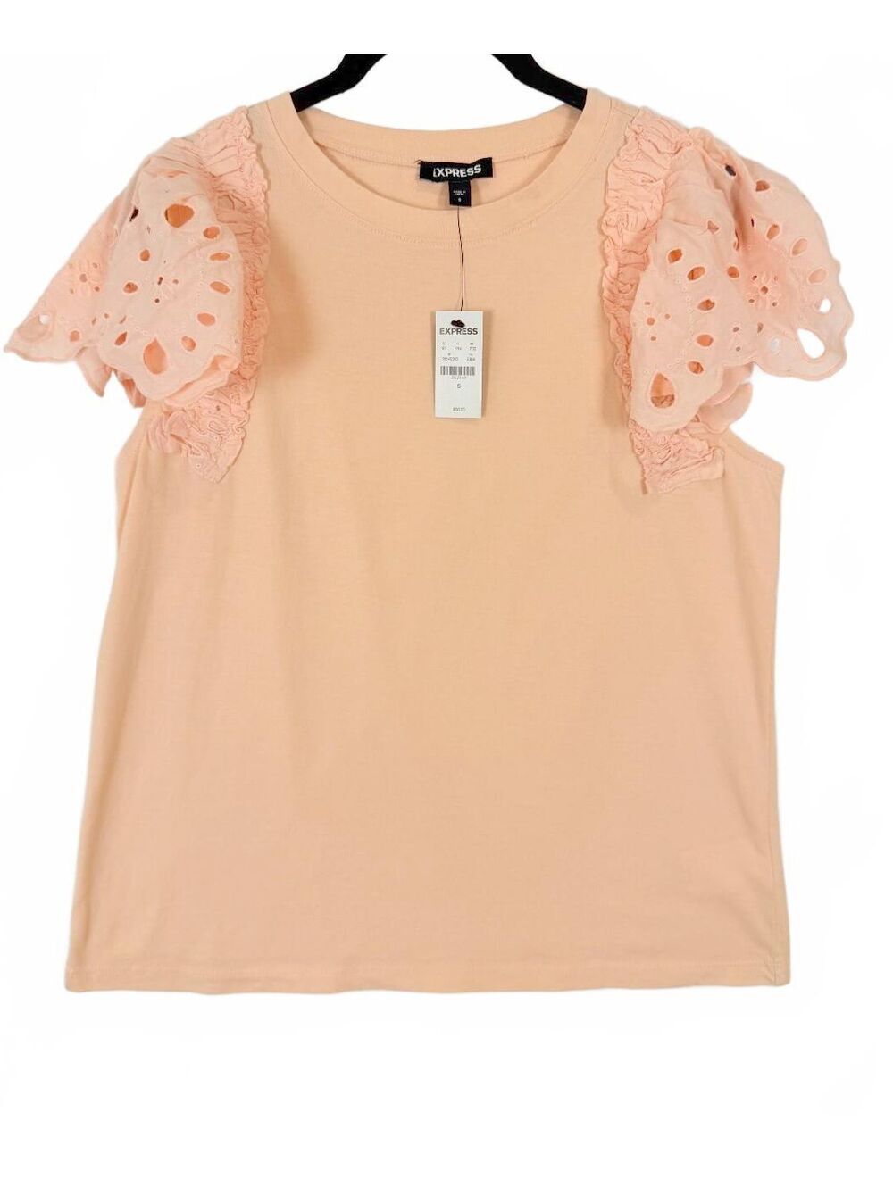 Express Eyelet Flutter Sleeve Crew Neck Tee Coral Pink NWT Size Small